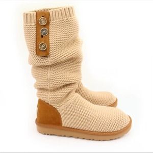 UGG Purl Cardy Knit Cream Boots.